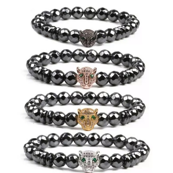 HEMATITE Beads Bracelet Green Eyed Cougar - Picture 3 of 13